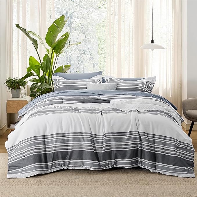 Bedsure Bed in a Bag Full 7 Pieces - Striped Beddding sets, Full Comforter Sets with Comforter, Fitted Sheet, Flat Sheet, Pillowcase & Shams