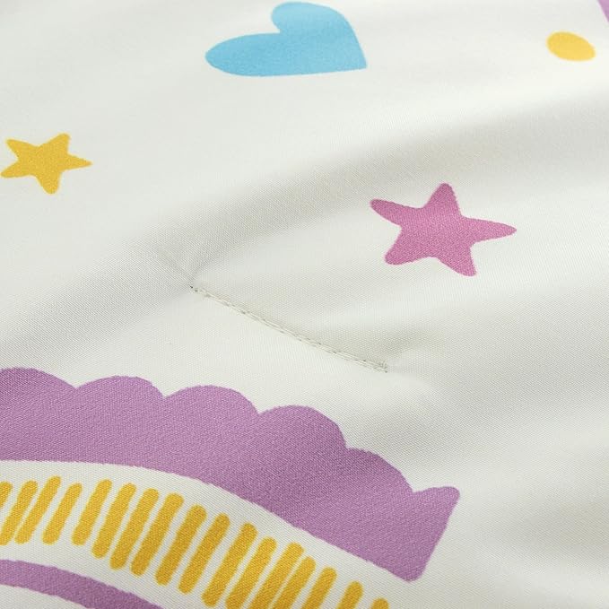 Btargot Lightweight Soft 3 Piece Rainbow Comforter Set with 2 Pillow Covers, Cartoon Love Hearts Suns and Stars Bedding Set for Girls Boys Kids, Queen Purple