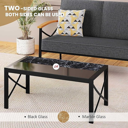 Shintenchi 2 Piece Outdoor Patio Furniture Set, Metal Sofa Chair Conversation Set, Including Loveseat and Coffee Table for Backyard, Patio, Balcony, Poolside (Dark Grey)