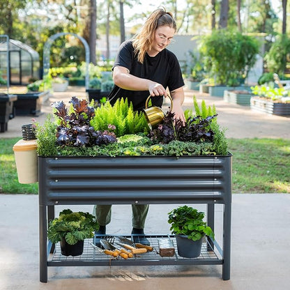 Elevated Raised Garden Bed-V Series, 2' x 4' Garden Beds with Legs & Storage Rack for Patio Porch, 700 Lbs Weight Capacity, Outdoor Planter Boxes for Gardening Herbs Vegetables Flowers, Modern Gray