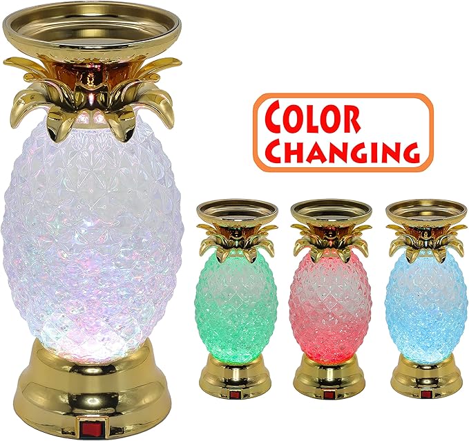 YAKii 9.5" Pineapple LED Color Changing Shine Lava Lamp,Swirling Water Waves Lamp Kid Safe Battery/USB Cable Operated,Table Lamp Candle Holder Table Decoration Gold(Pack of 2)