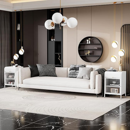 Modern Metal Side Tables, End Tables with Glass Door, 2-Tier Nightstands with Storage Shelves, Accent Table, Slim Sofa Table for Living Room, Bedroom (1, White)