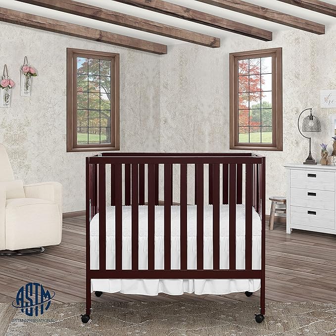 Jett Non-Full Size Folding Convertible Crib, Lightweight Portable Crib, Three Adjustable Mattress Height Settings, Easy to Fold Travel Crib, 1.5” Mattress Pad Included