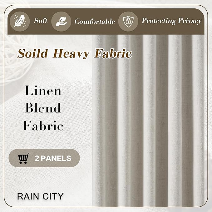 RAIN CITY Natural Birch Blackout Curtains 100 Inch Long 2 Panels Set, Back Tab Track Curtain for Living Room Floor to Ceiling Length Light Blocking Pleated Window Drapes 50x100