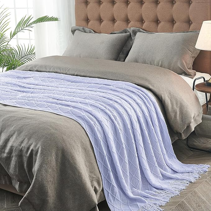 inhand Knitted Throw Blanket for Couch and Bed, Soft Living Room Home Decor Knitted Blanket with Tassel, Outdoor Lightweight Breathable Summer Blanket, Farmhouse Warm Woven Decorative, 50"x60"