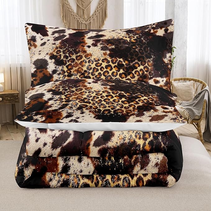 Tailor Shop Cow Print Comforter Sets for Boys Kids Teens,Leopard Comforter Set Twin Size Cow Print Bedding Sets,Leopard Print Comforter with 1 Comforter 1 Pillowcase…