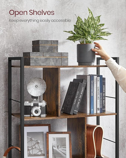 VASAGLE Bookshelf, 5-Tier Bookcase, Storage Shelving Unit, Display Shelf with Open Compartments for Living Room Home Office, Bedroom, Industrial, 11.8" D x 29.1" W x 59.1" H, Rustic Brown + Black