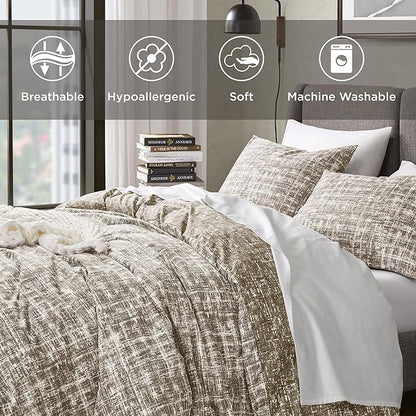 Hyde Lane Twin/Twin XL Kids Comforter Set, Taupe Boho Modern Aesthetic Bedding, Teen Boys Plaid Lines Pattern Bed Sets for All Season, 2 Pieces includes 1 Comforter, 1 Sham (66"x 90")