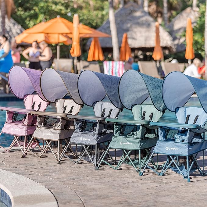 Baby Delight Go with Me Venture Portable Chair | Indoor and Outdoor | Sun Canopy | 3 Child Growth Stages | Elephant Grey