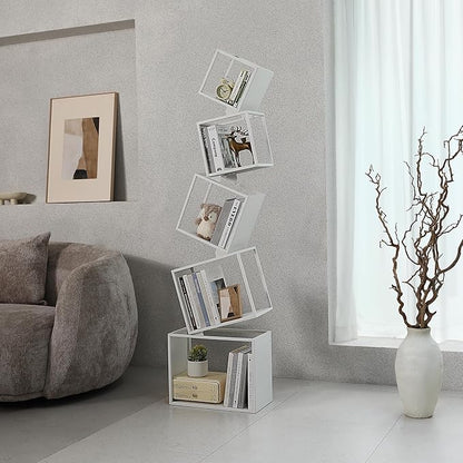 Bookshelf, 5-Tier Bookcase White, 67" Tall White Bookshelf, 5 Tier Bookshelf, Industrial Bookshelf, Modern Book Storage, Storage Shelves for CDs/Books/Home Decor, Display Shelf