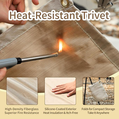 Fireproof Blanket,Made of Fiberglass with Bound Edges and Metal Perforations, can be Laid Flat or Hung up, Suitable for Camping, Home fire Protection,BBQ Grill mats.(17.72x17.72 Inch, Khaki)