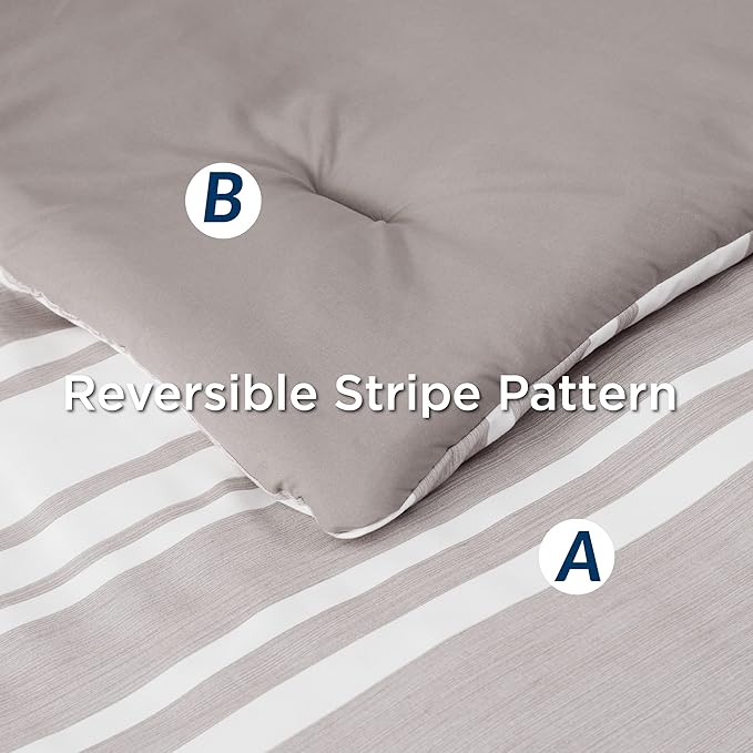 Bedsure Bed in a Bag King 7 Pieces, Warm Taupe White Striped Bedding Comforter Sets All Season Bed Set, 2 Pillow Shams, Flat Sheet, Fitted Sheet and 2 Pillowcases