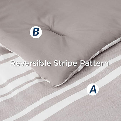 Bedsure Bed in a Bag King 7 Pieces, Warm Taupe White Striped Bedding Comforter Sets All Season Bed Set, 2 Pillow Shams, Flat Sheet, Fitted Sheet and 2 Pillowcases