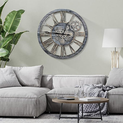 HOIBAI Large Wall Clock, Wall Clocks for Living Room Decor 36 Inch Farmhouse Vintage Rustic Kitchen Wall Decor Vintage Roman Oversized Wall Clock for Home Bedroom House, Moving Gears Clock