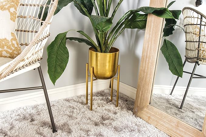 CosmoLiving by Cosmopolitan Metal Indoor Outdoor Planter Dome Large Planter Pot with Removable Stand, Set of 2 Planters 19", 22"H, Gold