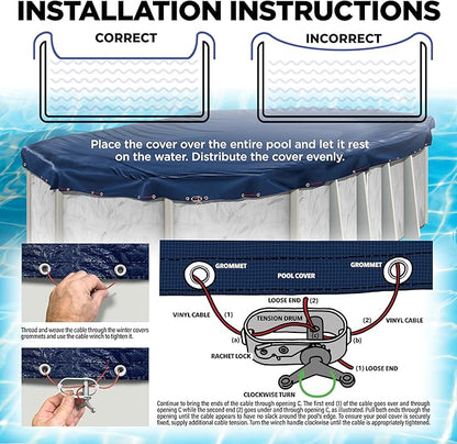 18 x 34 ft Oval Pool Covers for Above Ground Pools, Oval Winter Pool Cover, Swimming Pool Cover, Keeps Out Debris, Cold and UV Resistant, Supreme Mesh, Navy Blue