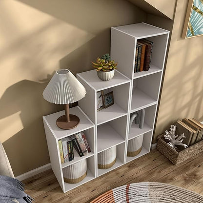 Apexa 3 Cube Storage Organizer Shelves, Stackable Wood Bookcase Fits Cubby Bins for Organization, Dorm Teen Room Decor & Home Office, Greige