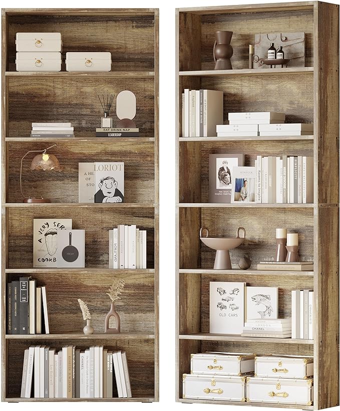 IRONCK Bookshelves and Bookcases Set of 2 Floor Standing 6 Tier Display Storage Shelves 70in Tall Bookcase Home Decor Furniture for Home Office, Living Room, Bed Room