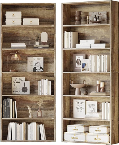 IRONCK Bookshelves and Bookcases Set of 2 Floor Standing 6 Tier Display Storage Shelves 70in Tall Bookcase Home Decor Furniture for Home Office, Living Room, Bed Room