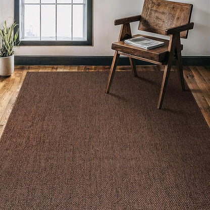 CAMILSON Easy Jute Rug 4x6, Indoor Outdoor Brown Color Fiber Area Rugs for Living Room Patio and Kitchen Rug, Solid Boho Woven Design, Easy-Cleaning, Washable Outside Carpet Alfombras (4 x 6)