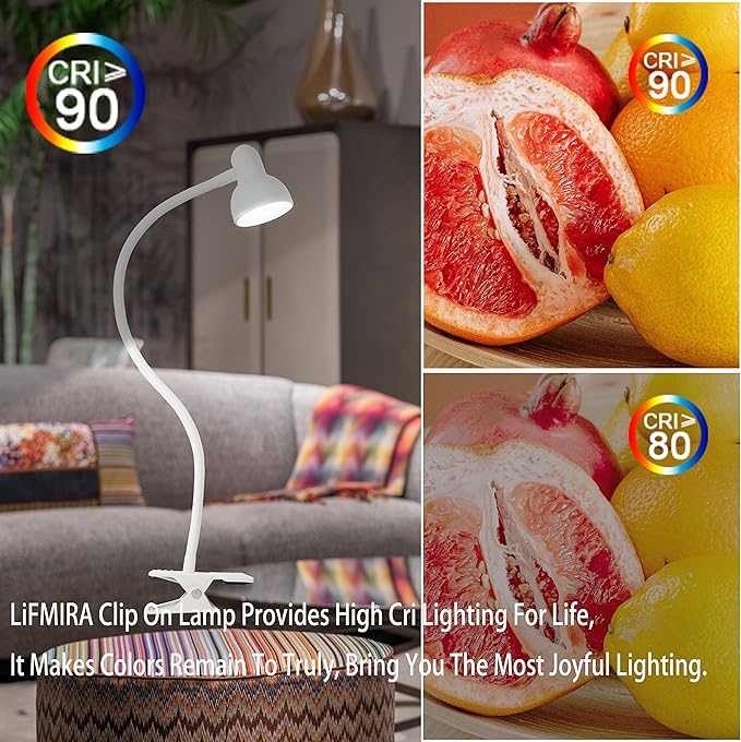 Clip on Lamp USB Reading Light, 3 Color Modes, 10 Brightness Dimmable, Flexible Gooseneck Desk Lamp with Clamp, Eye Care Clip on Light for Bed Desk Headboard Home Dorm(White)