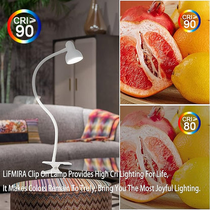 Clip on Lamp USB Reading Light, 3 Color Modes, 10 Brightness Dimmable, Flexible Gooseneck Desk Lamp with Clamp, Eye Care Clip on Light for Bed Desk Headboard Home Dorm(White)