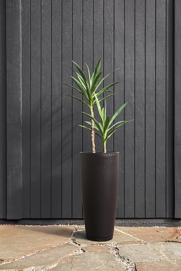 Veradek Vega Round Tall Planter Pots for Indoor/Outdoor Use | Made from Plastic - Stone Mix with Drainage Holes | Perfect for Small to Large Succulent Plants, Flowers, Modern Interior Plants