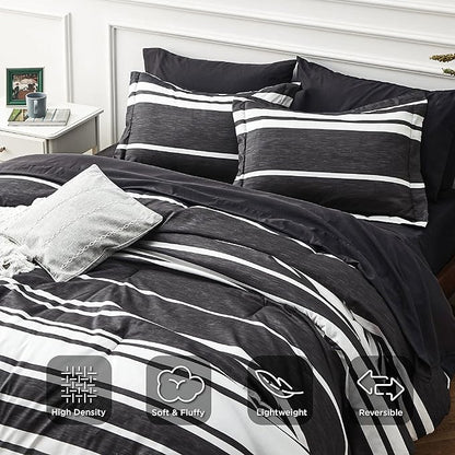 Bedsure Twin XL Comforter Set for College Boys, Black White Striped Bedding Comforter Sets All Season Bed Set with 1 Pillow Sham, Flat Sheet, Fitted Sheet and 1 Pillowcase