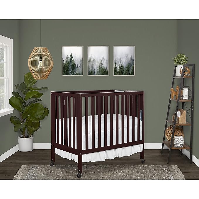 Jett Non-Full Size Folding Convertible Crib, Lightweight Portable Crib, Three Adjustable Mattress Height Settings, Easy to Fold Travel Crib, 1.5” Mattress Pad Included