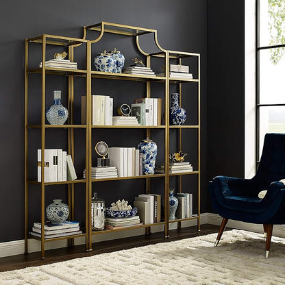 Crosley Furniture Aimee 3-Piece Etagere Bookcase Set - Gold and Glass