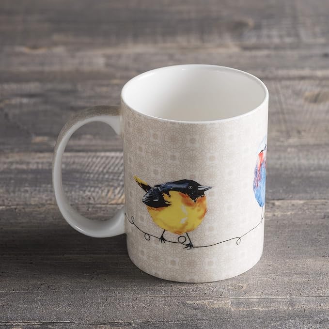 Maison d' Hermine Coffee Mug with Handles Tea Cups (15 Ounce, Pack of 1) | Fine Bone China Coffee Mugs for Hot Beverages Cappuccino Latte Home Restaurant Spring Summer -Birdies on Wire - Nuthatch