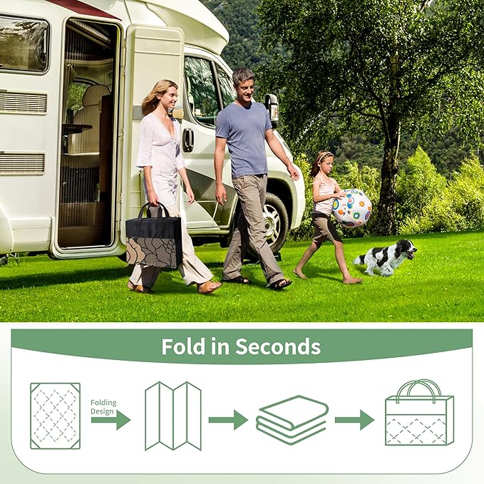 GENIMO Outdoor Rug Waterproof for Patio Decor, 8' x 10' Reversible Plastic Straw Floral Camping Carpet, Large Area Rugs Mats for RV, Camper, Deck, Balcony, Porch, Beach, Picnic, Mix-Black & Brown