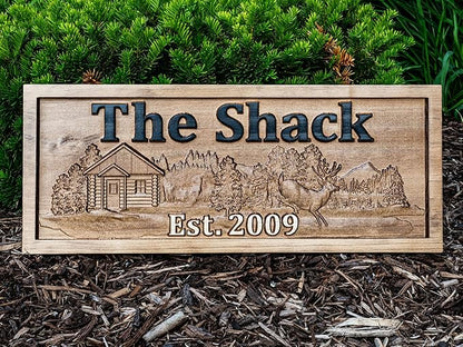 Personalized Cabin Sign | Custom Wood | Rustic Cabin Decor | Personalized Man Cave | Established Gift | Camper & Lake House Sign | Cottage Plaque | Wooden Wall Décor | Deer Home