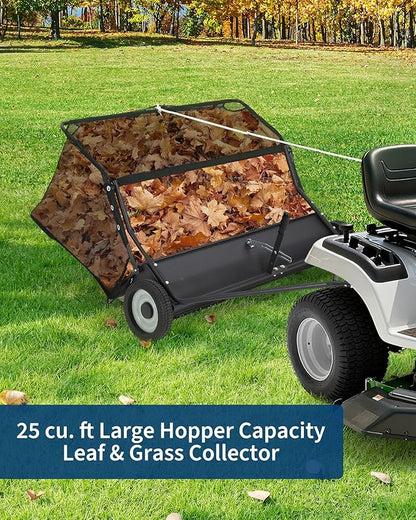 48" Lawn Sweeper Tow Behind, Pull Behind Yard Sweeper, 26 Cu. Ft Large Hopper Leaf & Grass Collector, Heavy Duty Garden Sweeper with Adjustable Sweeping Height for Yard, Lawn, Farm
