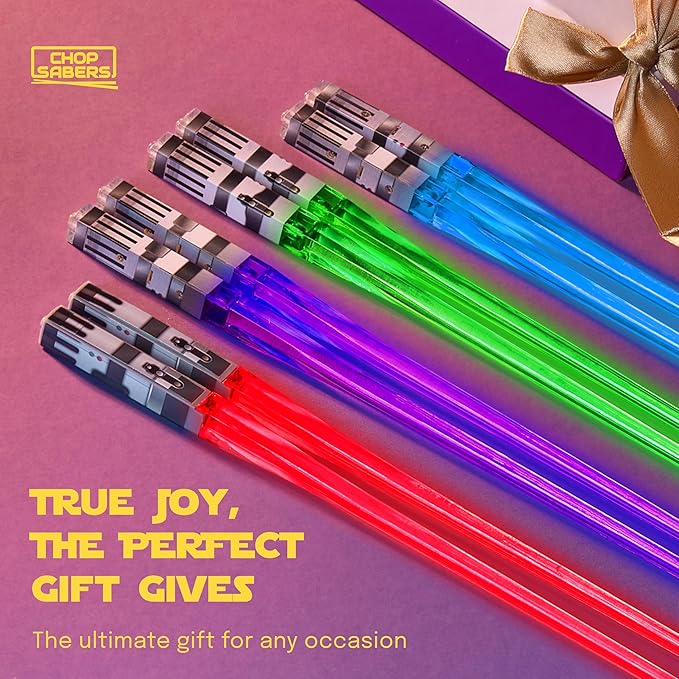 Lightsaber Chopsticks Star Wars Light Up - LED Glowing Light Saber Chop Sticks - Reusable Sushi Lightup Sabers Chopstick Set Of 4 Pairs - Blue & Red & Green & Purple