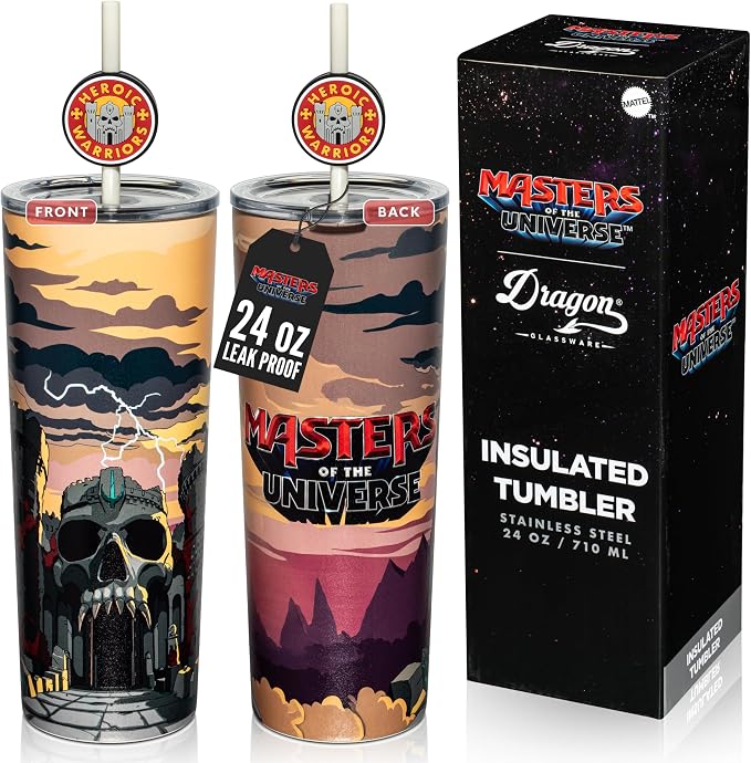 Dragon Glassware x Masters of the Universe Tumbler, 24oz - Castle Grayskull | Vacuum Insulated Stainless Steel Tumbler with Straw & Lid; With Straw Topper; Official Masters of the Universe 2026 Movie Cup