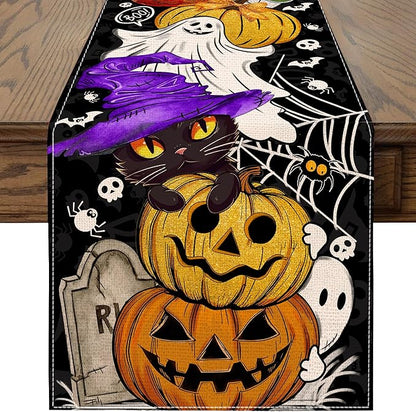 Halloween Table Runner Pumpkin Black Cat Halloween Table Runners 72 Inches Long Happy Halloween Boo Ghost Theme Decor for Kitchen Dining Table Home Party Decorations