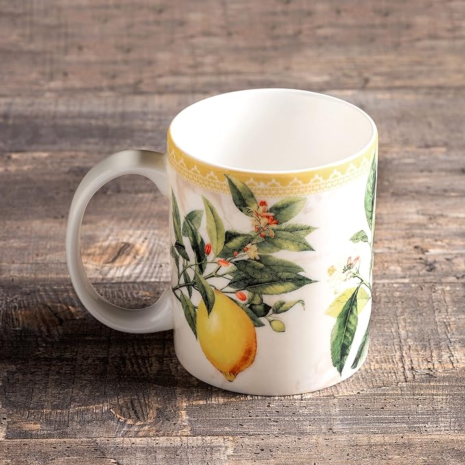Maison d' Hermine Coffee Mug with Handles Tea Cups (12 Ounce, Pack of 1) | Fine Bone China Coffee Mugs for Hot Beverages Cappuccino Latte Home Restaurant Hotel Spring Summer -Limoncello - Combava