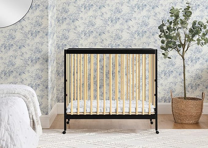 Delta Children Mia Portable Folding Mini Crib with 1.5-Inch Mattress - Greenguard Gold Certified, Ebony Black/Natural