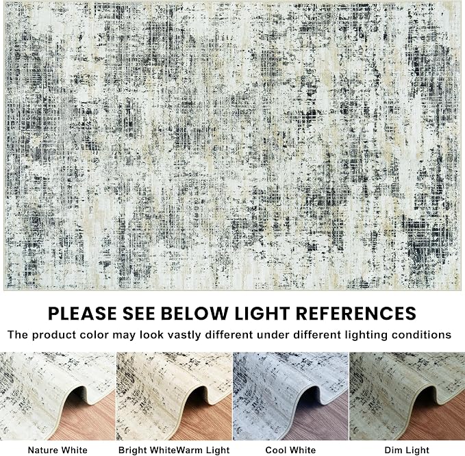 10x12 Washable Area Rug for Living Room Bedroom: Non-Slip Modern Black Gray | Machine Washable TPR Backing, Stain-Resistant Low Pile, Pet & Kid Friendly, Abstract Decor for Dining Room, Dorm, Home Office
