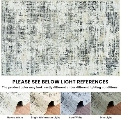 10x12 Washable Area Rug for Living Room Bedroom: Non-Slip Modern Black Gray | Machine Washable TPR Backing, Stain-Resistant Low Pile, Pet & Kid Friendly, Abstract Decor for Dining Room, Dorm, Home Office