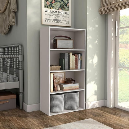 Apexa 4-Tier Cube Storage Organizer Shelves, Stackable Wood Bookcase Fits Cubby Bins for Organization, Dorm Teen Room Decor & Home Office, Greige