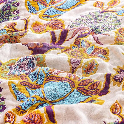 Boho Throw Blanket for Bed, 100% Cotton Soft Rustic Quilt Fall Blanket, 80"x90" Floral Printed Farmhouse Decor Bed Blankets, All Season Rustic Reversible Bohemian Throw Quilt
