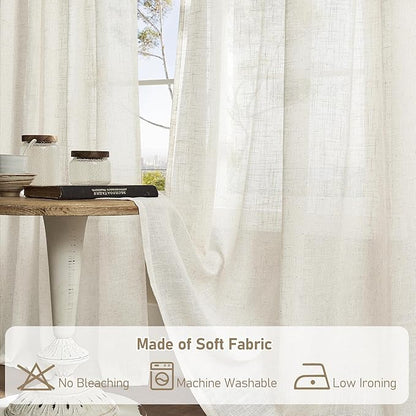 LAMIT Natural Linen Curtains 84 Inches Long for Living Room, Bronze Grommet Cream Ivory Light Filtering Window Treatments Semi Sheer Neutral Drapes for Bedroom, 60 x 84 Inch 2 Panels Set