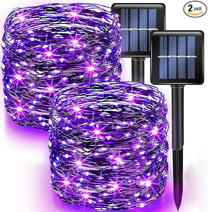 Dazzle Bright 2 Pack Halloween Fairy String Lights, Total 80FT 240 LED Solar Powered Fairy Lights with 8 Modes, Waterproof Copper Wire Lights for Outdoor Christmas Yard Party Patio (Purple)