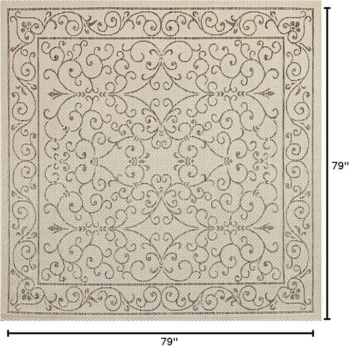 JONATHAN Y Vintage Filigree Indoor Outdoor Square Area Rug 6X6 Beige/Brown, Charleston Textured Weave for Backyard, Patio, Porch, Easy-Cleaning, High Traffic, Pet-Friendly, Non-Shedding (SMB106A-6SQ)