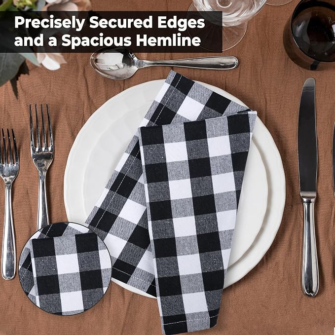 Urban Villa Cloth Napkins Cotton 20x20 (Set of 6) Black Cheks
