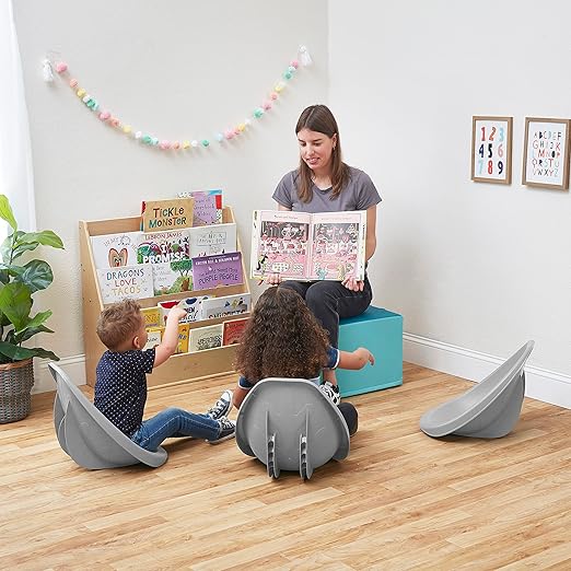 ECR4Kids Leaf Floor Seat, Rocker Chair, Light Grey, 6-Piece