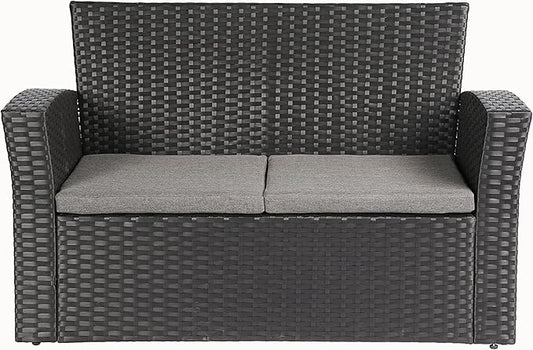4 Pieces Outdoor Furniture Complete Patio Cushion Wicker P.E Rattan Garden Set, Full, Black