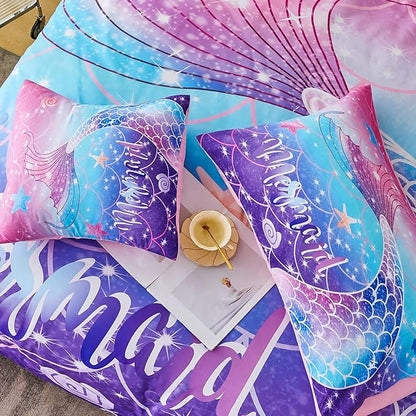 RYNGHIPY Mermaid Comforter Set 6Pcs, Kids Gilrs Bed in a Bag Full Size, Mermaid Tail Print Teens Girls Bedding Set, Rainbow Bedding Collections